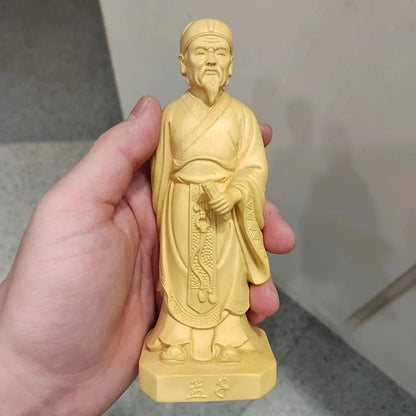 Wooden carving  Lao Zi Ancient figure statue Solid wood hand carving Memorial statues of thinkers, philosophers, and literati