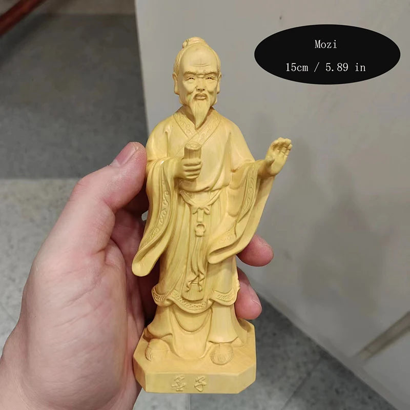 Wooden carving  Lao Zi Ancient figure statue Solid wood hand carving Memorial statues of thinkers, philosophers, and literati