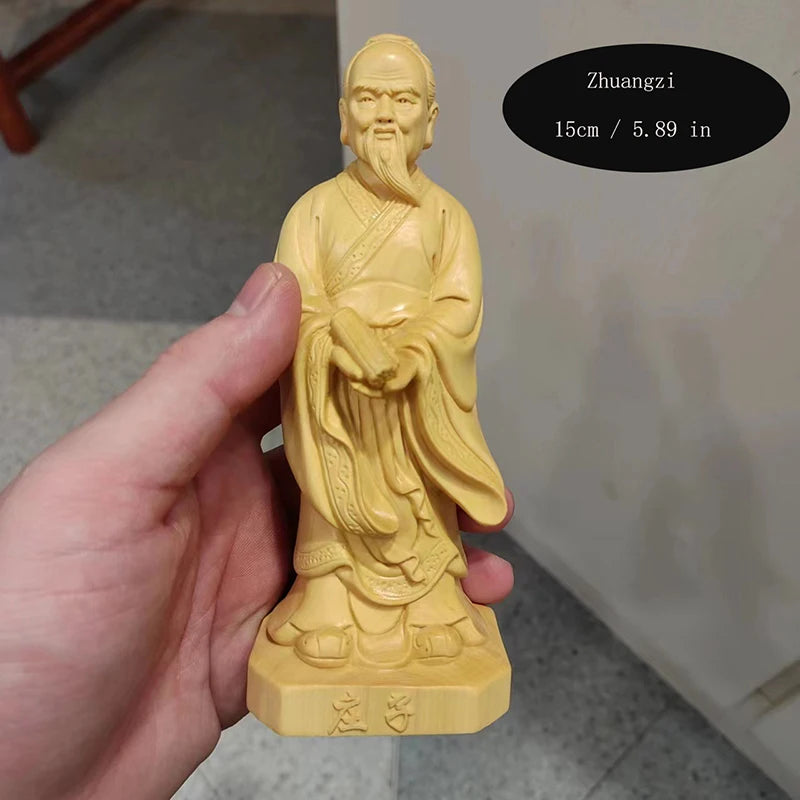 Wooden carving  Lao Zi Ancient figure statue Solid wood hand carving Memorial statues of thinkers, philosophers, and literati