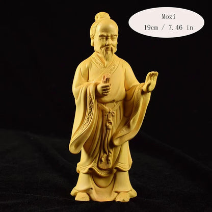 Wooden carving  Lao Zi Ancient figure statue Solid wood hand carving Memorial statues of thinkers, philosophers, and literati