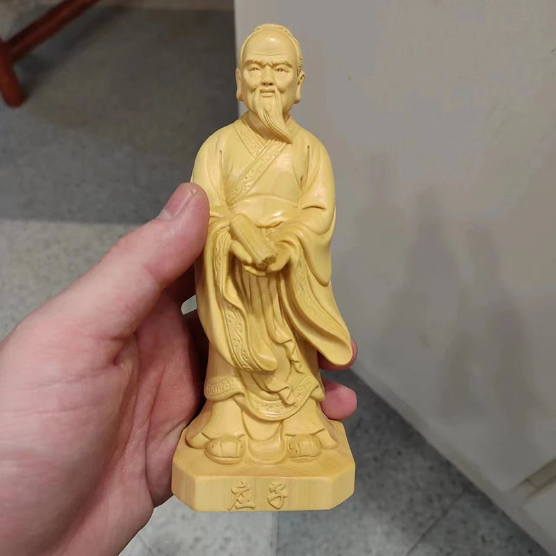 Wooden carving  Lao Zi Ancient figure statue Solid wood hand carving Memorial statues of thinkers, philosophers, and literati