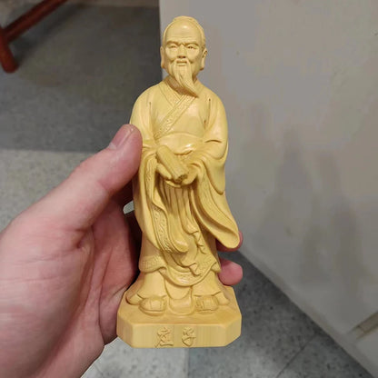 Wooden carving  Lao Zi Ancient figure statue Solid wood hand carving Memorial statues of thinkers, philosophers, and literati