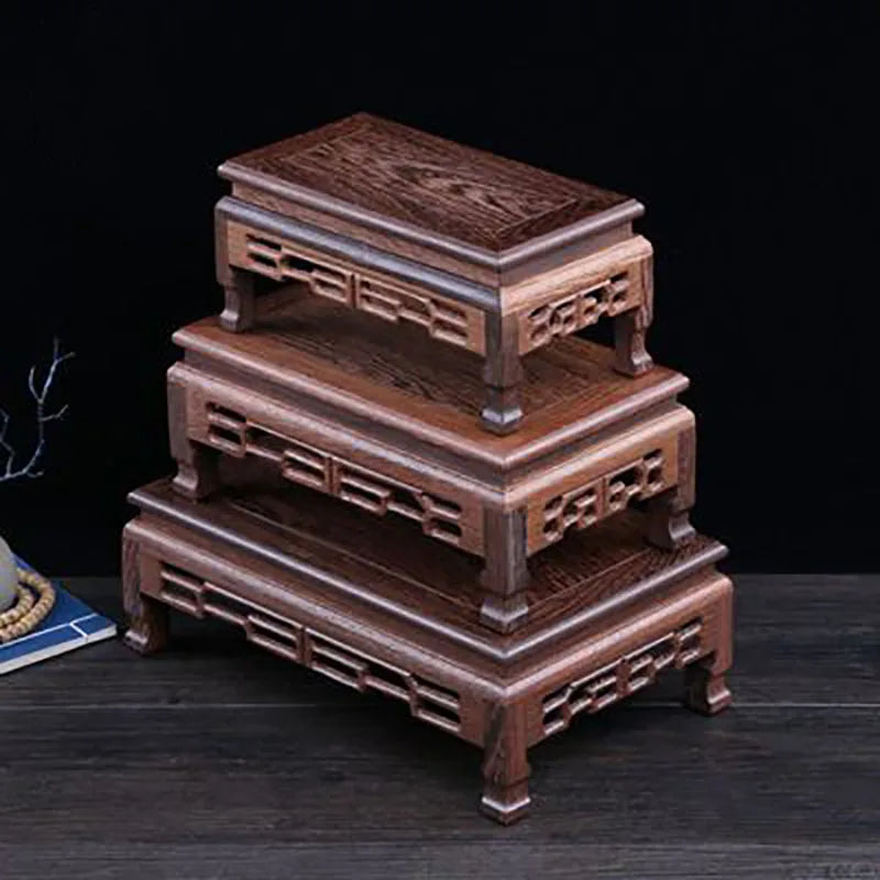 Wooden carving crafts,  wooden decorations, solid wood brackets, rectangular strange stone flower pots, Buddha statue bases