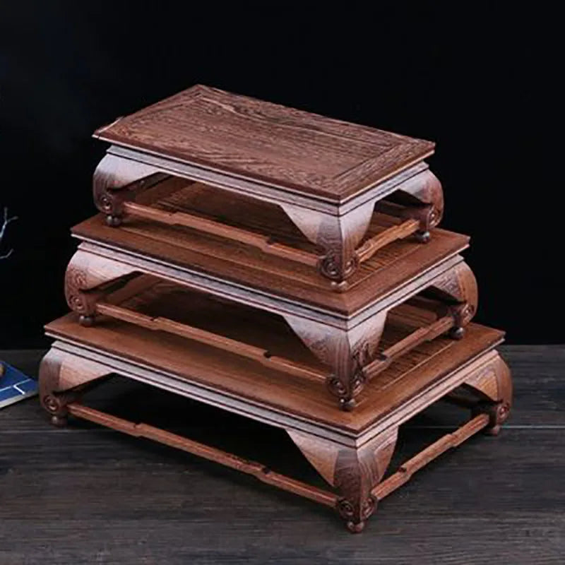Wooden carving crafts,  wooden decorations, solid wood brackets, rectangular strange stone flower pots, Buddha statue bases