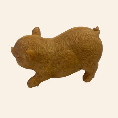 Wooden cute piggy desktop figurines Hand-carved crafts Zodiac Pig Home Office Desktop Decoration Gift statue free shipping