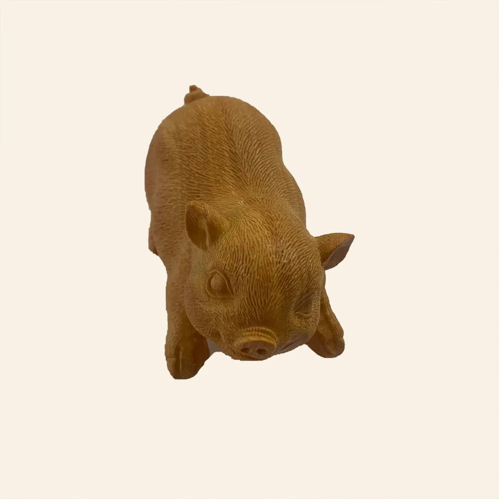 Wooden cute piggy desktop figurines Hand-carved crafts Zodiac Pig Home Office Desktop Decoration Gift statue free shipping