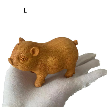 Wooden cute piggy desktop figurines Hand-carved crafts Zodiac Pig Home Office Desktop Decoration Gift statue free shipping