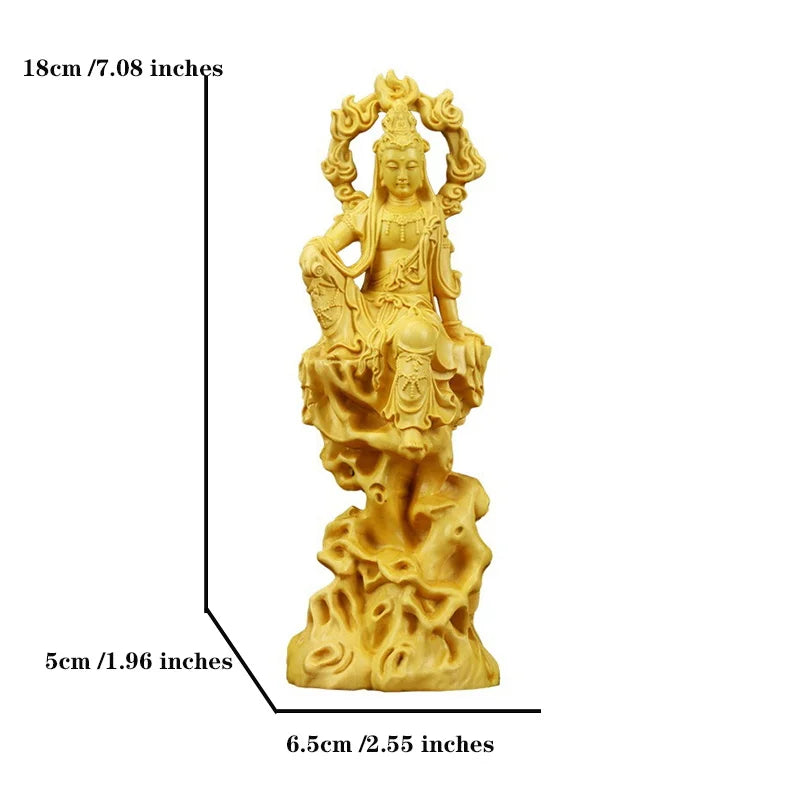 Wooden flame Guanyin statue Solid wood carving artwork Home living room, room feng shui statue Creative Buddha statue decoration