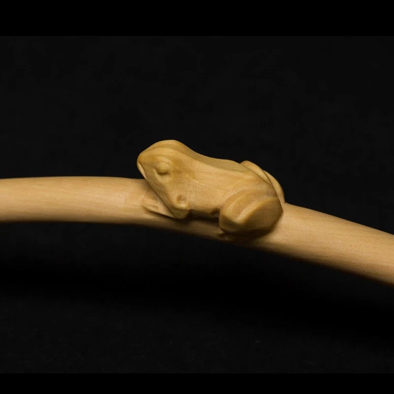 Wooden lotus leaf frog, Ruyi carved statue, solid wood house to play the handle, decorative carving parts