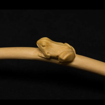 Wooden lotus leaf frog, Ruyi carved statue, solid wood house to play the handle, decorative carving parts
