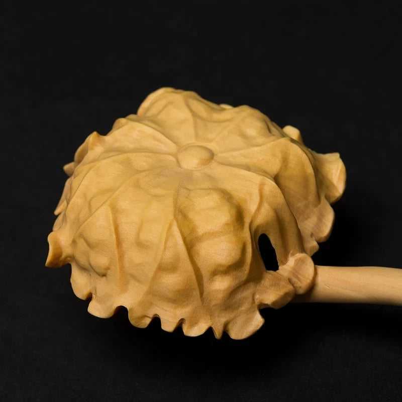Wooden lotus leaf frog, Ruyi carved statue, solid wood house to play the handle, decorative carving parts