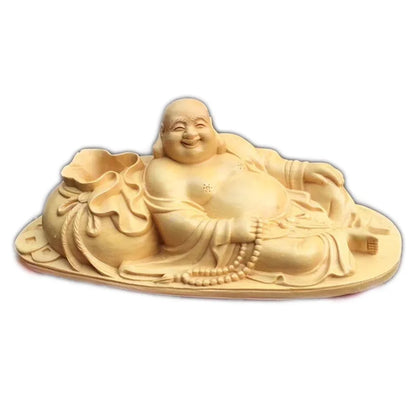 Wooden smiling Buddha statue solid wood carving  Modern craft sculpture artwork  Home decorationgift God of Wealth Buddha statue