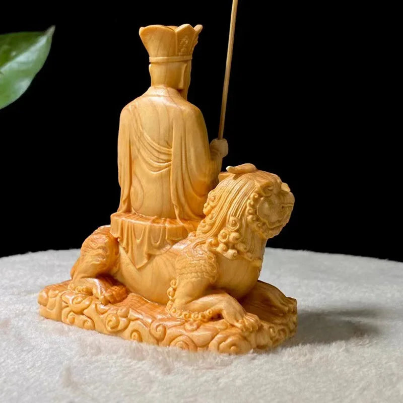 Wooden statue of Earth Store Bodhisattva riding a beast Hand-carved in solid wood Home Living Room, Room Feng Shui Statue