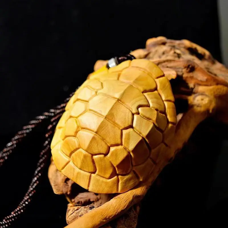 Wooden turtle shell Mascot decorative pendant，Solid wood hand carving Longevity mascot small wood decorations