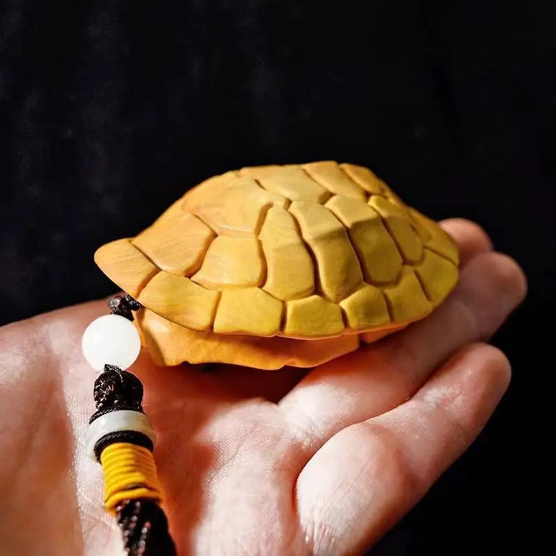 Wooden turtle shell Mascot decorative pendant，Solid wood hand carving Longevity mascot small wood decorations