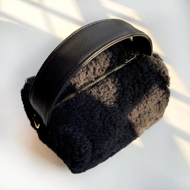 Woolly Lamb Bag For Women Genuine Leather Large Capacity Soft Handbags Female Commuter Casual All-match Fashion Purses Clutch