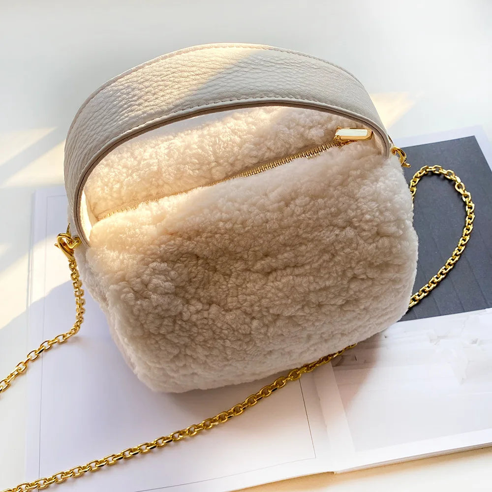 Woolly Lamb Bag For Women Genuine Leather Large Capacity Soft Handbags Female Commuter Casual All-match Fashion Purses Clutch