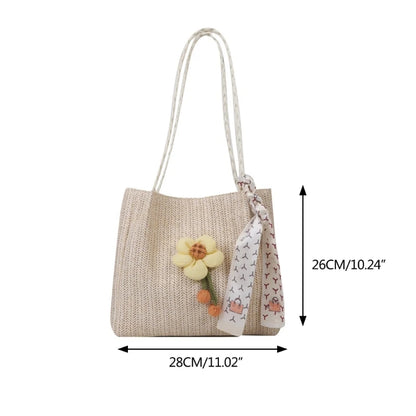 Woven Shoulder Bag Casual Handbag Large Capacity Beach Bag for Women Girl Fashion Trendy Tote Bag Straw Weave Bucket Bag