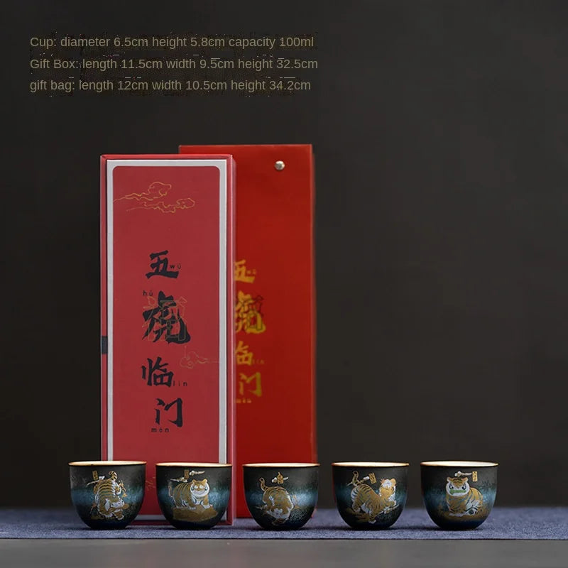 Wuhu Fu | Linmen Tea Cup Tiger Year Zodiac Mascot Gift Porcelain Master Cup Personal Dedicated Tea Cup Bowl Ceremonial Cup