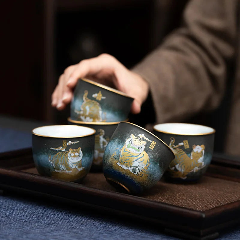 Wuhu Fu | Linmen Tea Cup Tiger Year Zodiac Mascot Gift Porcelain Master Cup Personal Dedicated Tea Cup Bowl Ceremonial Cup