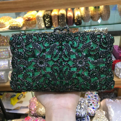 XIYUAH Clutch Crystal Silver Metal Black Diamond Green Purse Evening Bags Clutches Women Prom Luxury Minaudiere Ladies Handbags