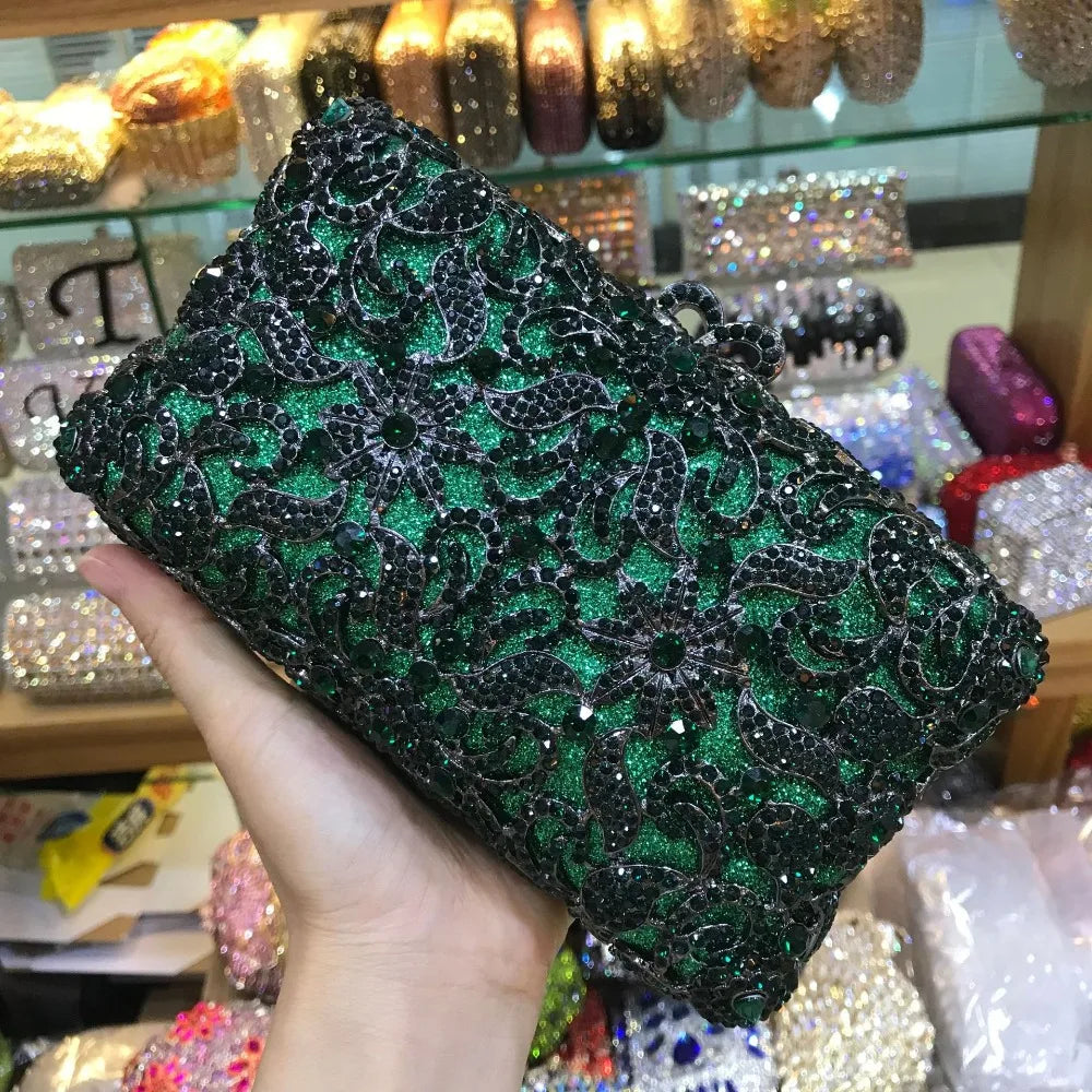 XIYUAH Clutch Crystal Silver Metal Black Diamond Green Purse Evening Bags Clutches Women Prom Luxury Minaudiere Ladies Handbags