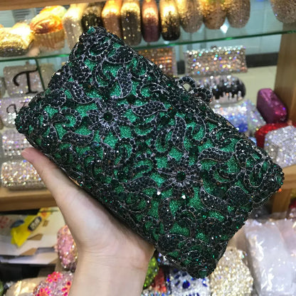 XIYUAH Clutch Crystal Silver Metal Black Diamond Green Purse Evening Bags Clutches Women Prom Luxury Minaudiere Ladies Handbags