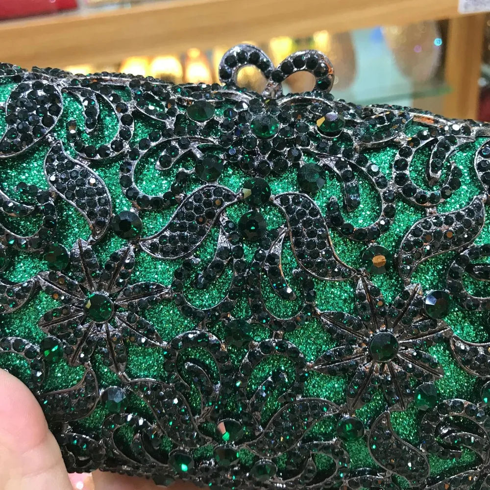 XIYUAH Clutch Crystal Silver Metal Black Diamond Green Purse Evening Bags Clutches Women Prom Luxury Minaudiere Ladies Handbags