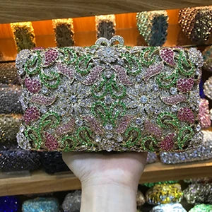 XIYUAH Clutch Crystal Silver Metal Black Diamond Green Purse Evening Bags Clutches Women Prom Luxury Minaudiere Ladies Handbags