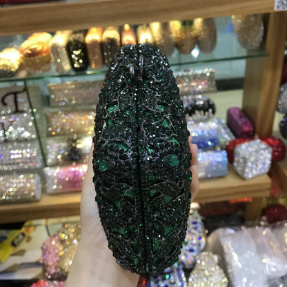 XIYUAH Clutch Crystal Silver Metal Black Diamond Green Purse Evening Bags Clutches Women Prom Luxury Minaudiere Ladies Handbags