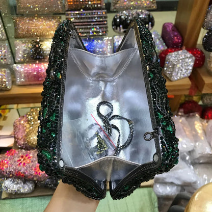 XIYUAH Clutch Crystal Silver Metal Black Diamond Green Purse Evening Bags Clutches Women Prom Luxury Minaudiere Ladies Handbags