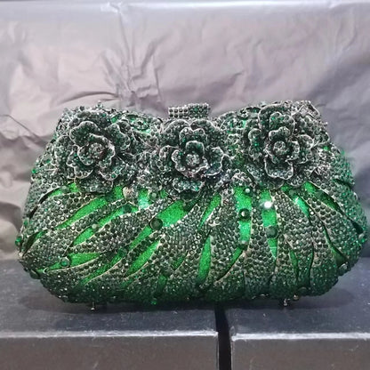 XIYUAN Female Stones Green Flower Clutches Purse Designer Women Dinner Party Evening Bags Crystal Wedding Handbags For Girl Gift