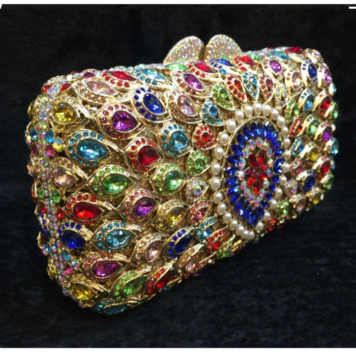 XIYUAN Hot Sale Crystal Evening Bags Retro Chain shoulder bag Clutch Luxury Wedding Diamond Beaded Rhinestone Small Party purse