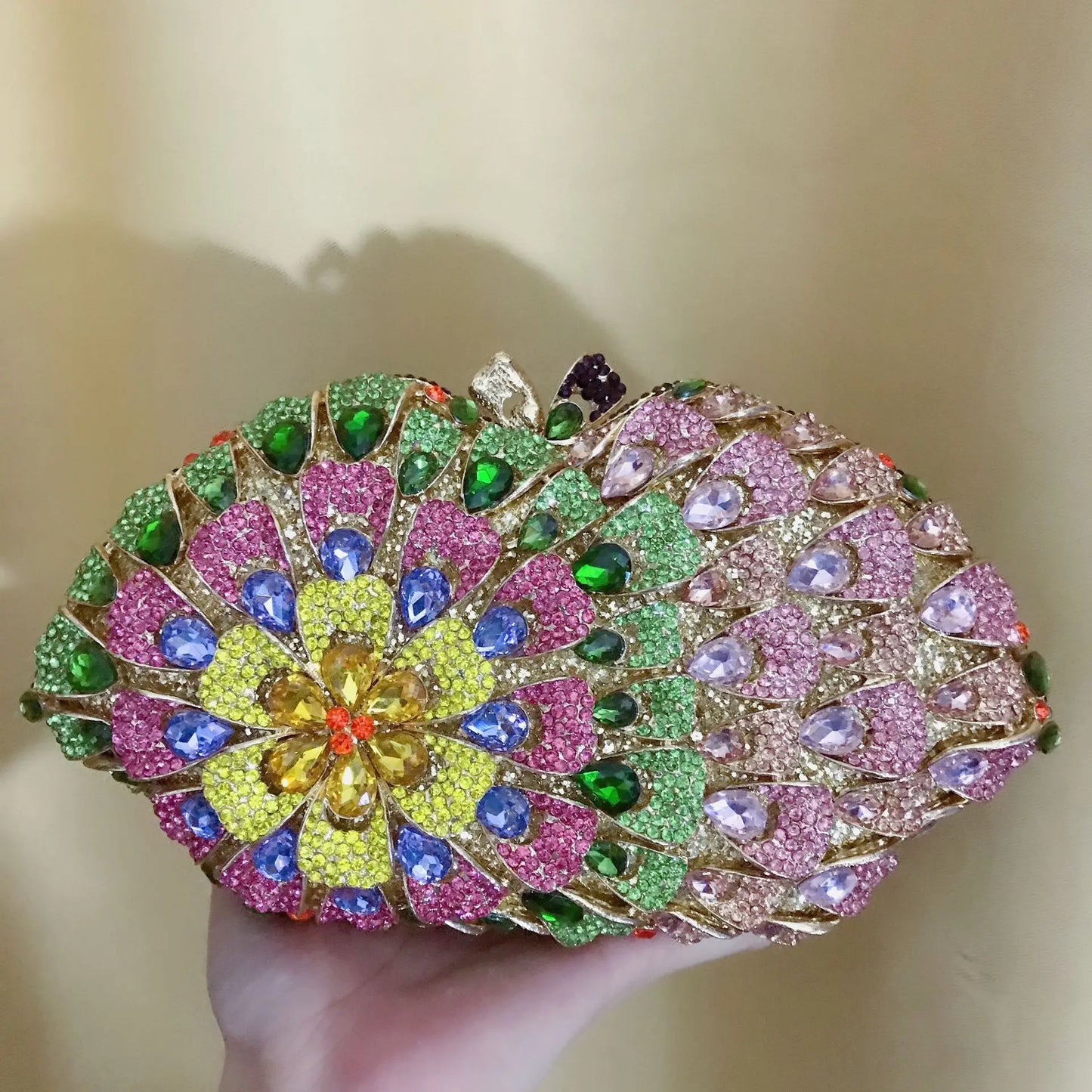 XIYUAN New Diamond Handle Clutches Woman Rhinestone Crystal Wrinkle Evening Purse Elegant Wedding Party Prom Bridal Bag Handbag