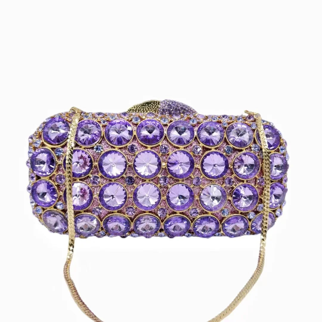 XIYUAN Newest Sliver Purple Women Crystal Handbag And Purse Party Bridal Metal Evening Wallet Ladies Diamond Day Clutch Bag