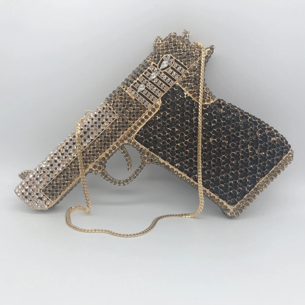 XIYUAN Pistol Gun Shape Drip Rhinestone Bridal Evening Bag Clutch Bag Purse For Party Prom Wedding Crystal Diamond Clutches Bags