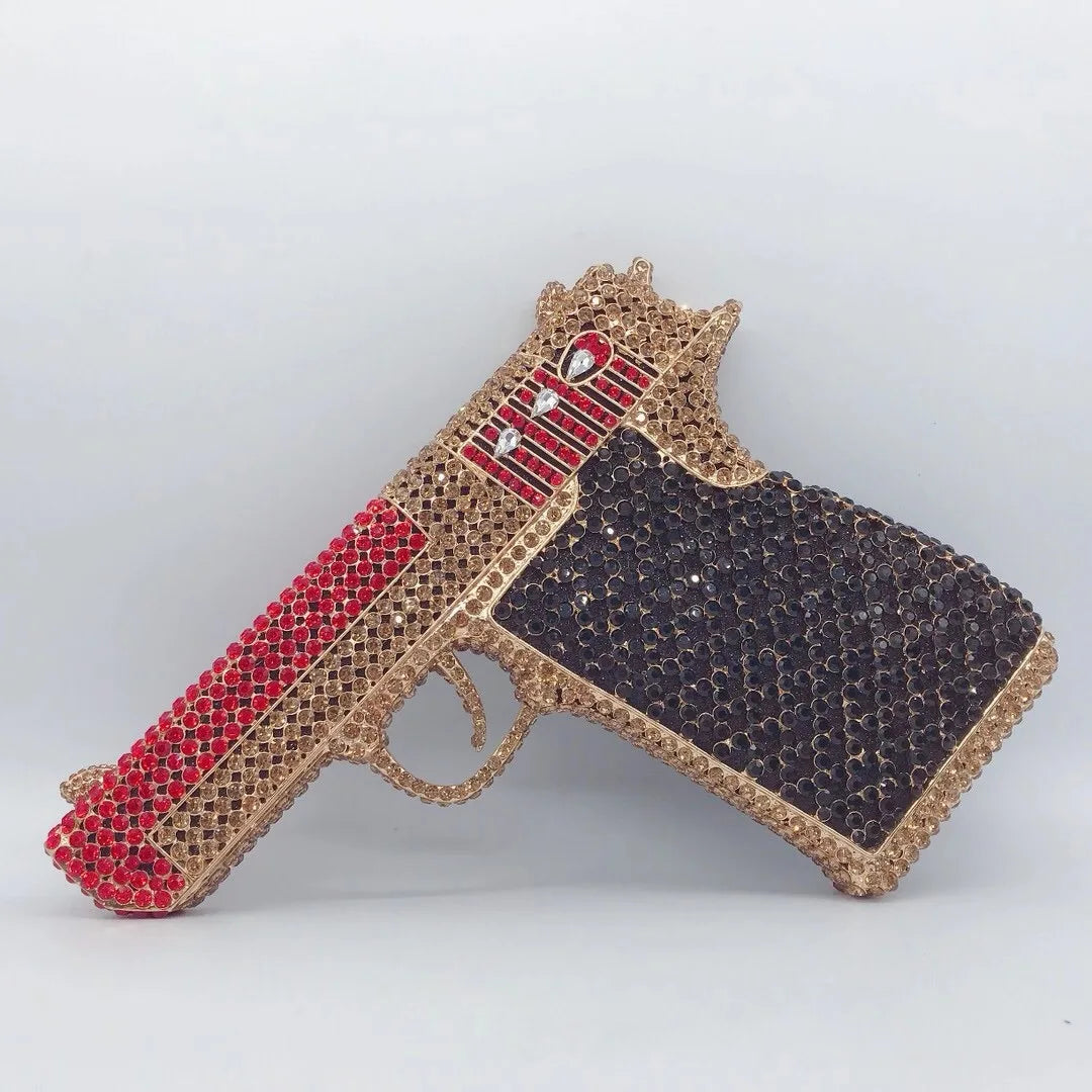 XIYUAN Pistol Gun Shape Drip Rhinestone Bridal Evening Bag Clutch Bag Purse For Party Prom Wedding Crystal Diamond Clutches Bags