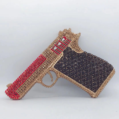 XIYUAN Pistol Gun Shape Drip Rhinestone Bridal Evening Bag Clutch Bag Purse For Party Prom Wedding Crystal Diamond Clutches Bags