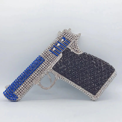 XIYUAN Pistol Gun Shape Drip Rhinestone Bridal Evening Bag Clutch Bag Purse For Party Prom Wedding Crystal Diamond Clutches Bags