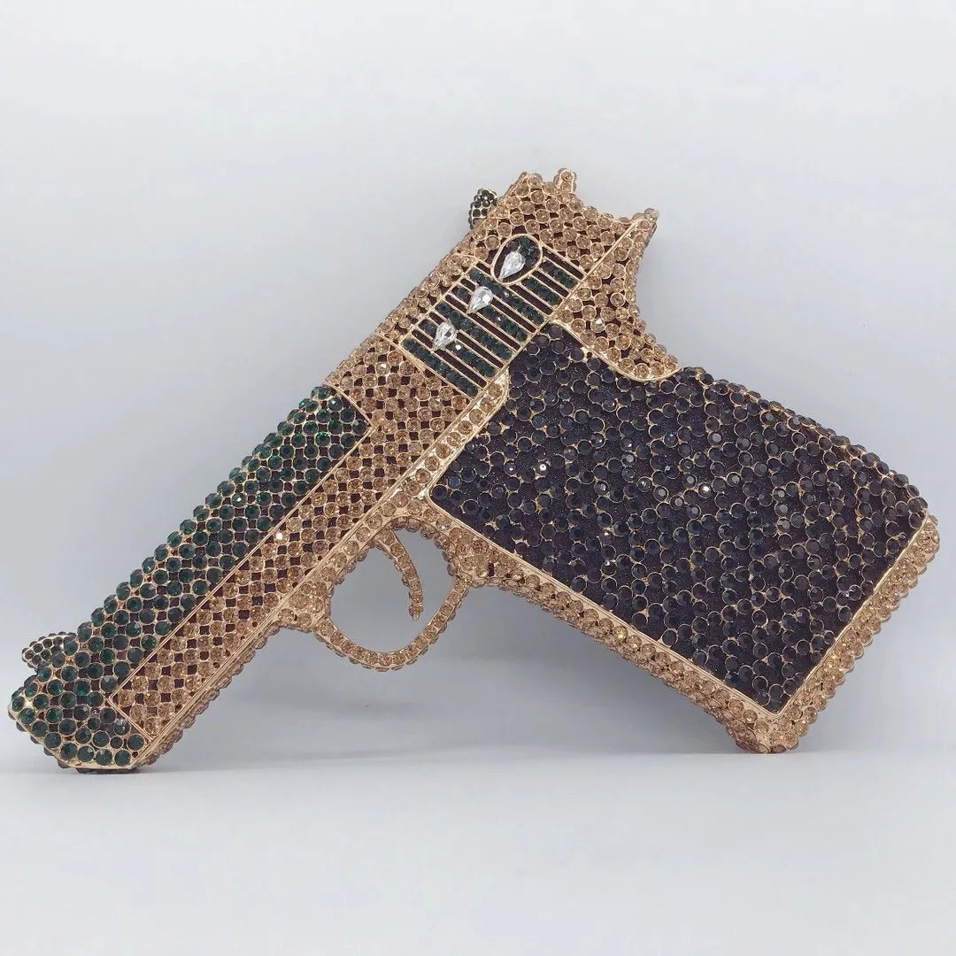 XIYUAN Pistol Gun Shape Drip Rhinestone Bridal Evening Bag Clutch Bag Purse For Party Prom Wedding Crystal Diamond Clutches Bags