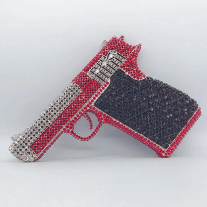 XIYUAN Pistol Gun Shape Drip Rhinestone Bridal Evening Bag Clutch Bag Purse For Party Prom Wedding Crystal Diamond Clutches Bags