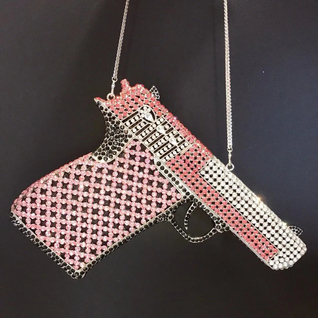 XIYUAN Pistol Gun Shape Drip Rhinestone Bridal Evening Bag Clutch Bag Purse For Party Prom Wedding Crystal Diamond Clutches Bags