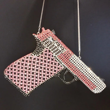 XIYUAN Pistol Gun Shape Drip Rhinestone Bridal Evening Bag Clutch Bag Purse For Party Prom Wedding Crystal Diamond Clutches Bags