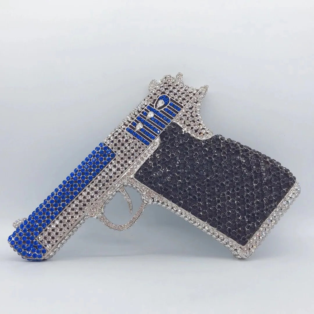 XIYUAN Pistol Gun Shape Drip Rhinestone Bridal Evening Bag Clutch Bag Purse For Party Prom Wedding Crystal Diamond Clutches Bags