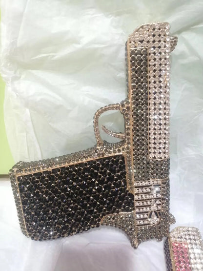 XIYUAN Pistol Gun Shape Drip Rhinestone Bridal Evening Bag Clutch Bag Purse For Party Prom Wedding Crystal Diamond Clutches Bags