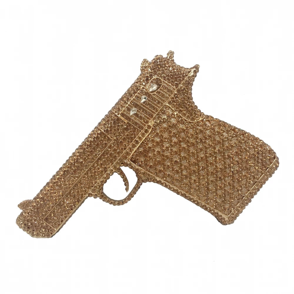 XIYUAN Pistol Gun Shape Drip Rhinestone Bridal Evening Bag Clutch Bag Purse For Party Prom Wedding Crystal Diamond Clutches Bags