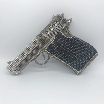 XIYUAN Pistol Gun Shape Drip Rhinestone Bridal Evening Bag Clutch Bag Purse For Party Prom Wedding Crystal Diamond Clutches Bags