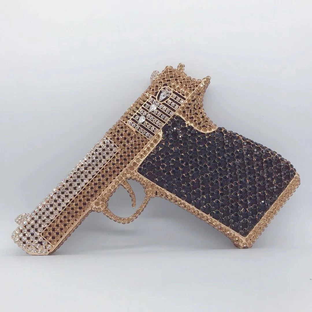 XIYUAN Pistol Gun Shape Drip Rhinestone Bridal Evening Bag Clutch Bag Purse For Party Prom Wedding Crystal Diamond Clutches Bags