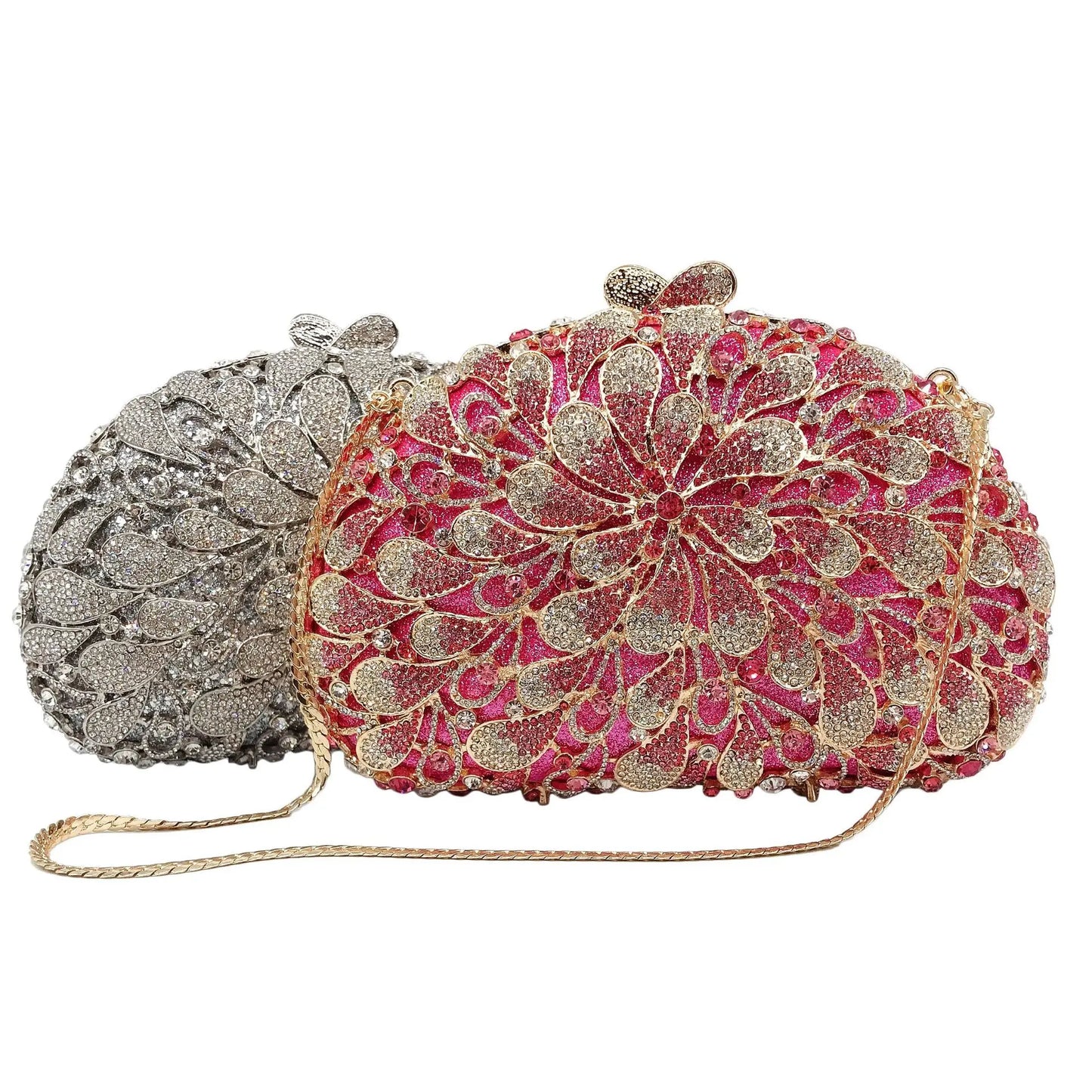 XIYUAN lady  green silver crystal Dinner wedding party clutch Bag leaf clutch party purse metal & Crystal &hollow out  stone bag