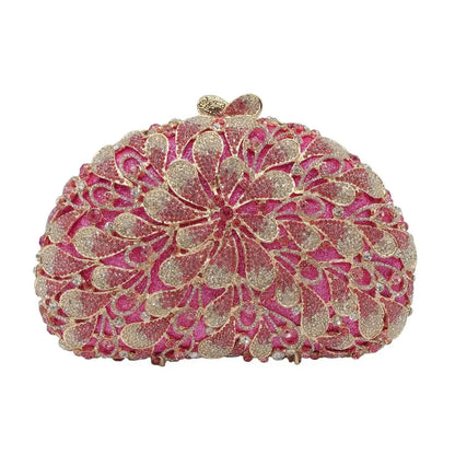XIYUAN lady  green silver crystal Dinner wedding party clutch Bag leaf clutch party purse metal & Crystal &hollow out  stone bag